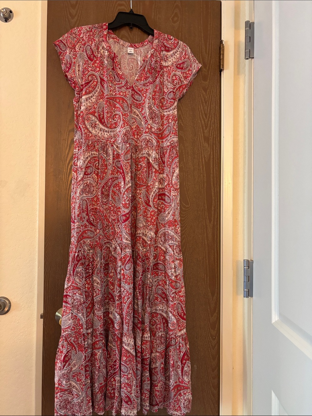 Old Navy Red Paisley Tiered Maxi Dress